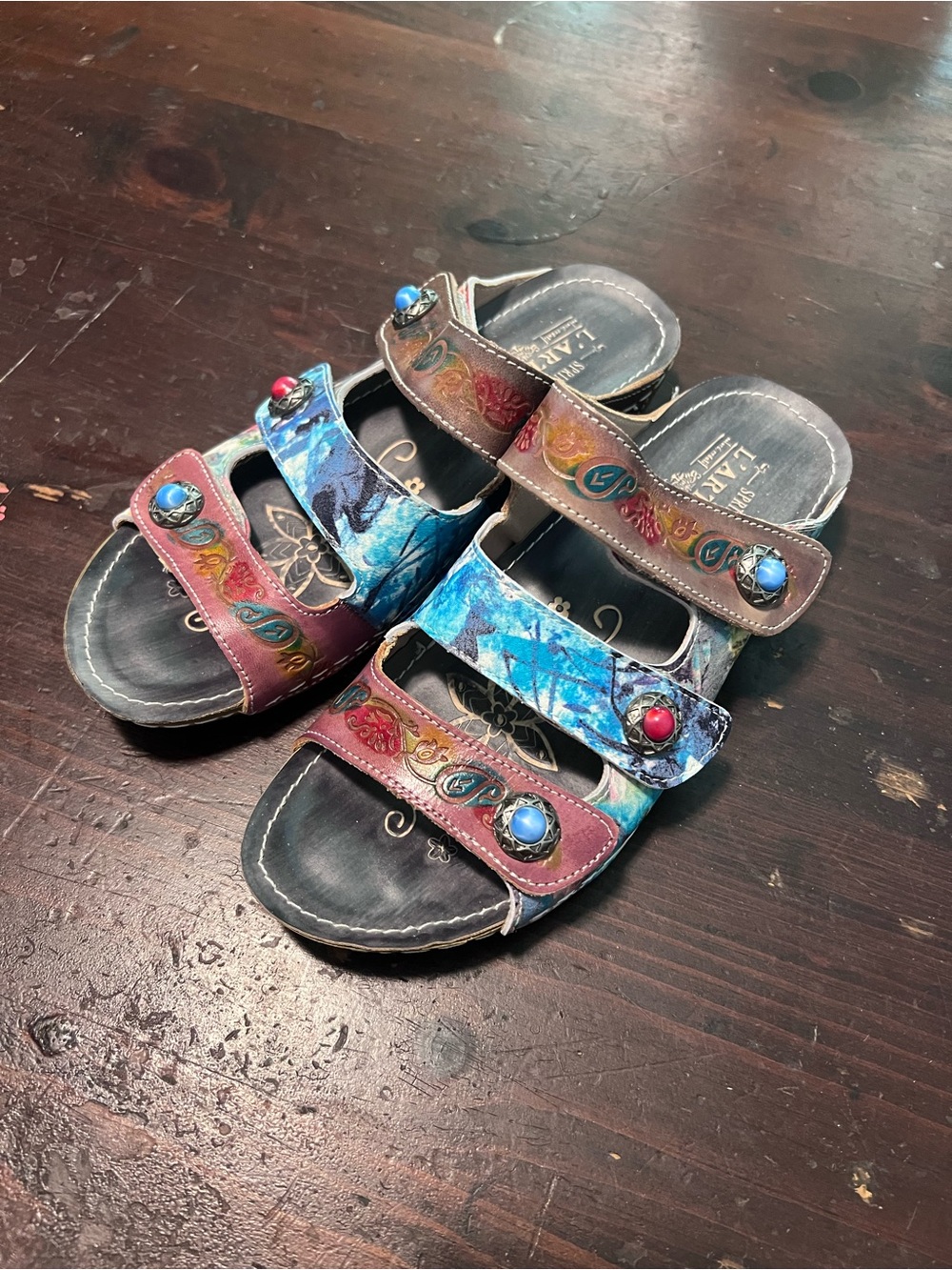 Colorful Multi-Strip Women's Sandals with Decorative Studs